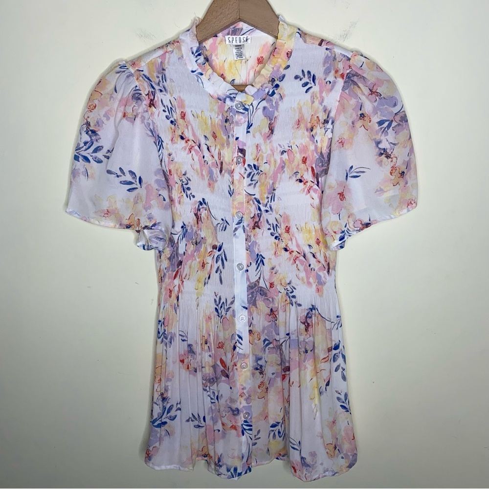 NWT Spense Medium Multicolor Floral Puff Sleeve Blouse